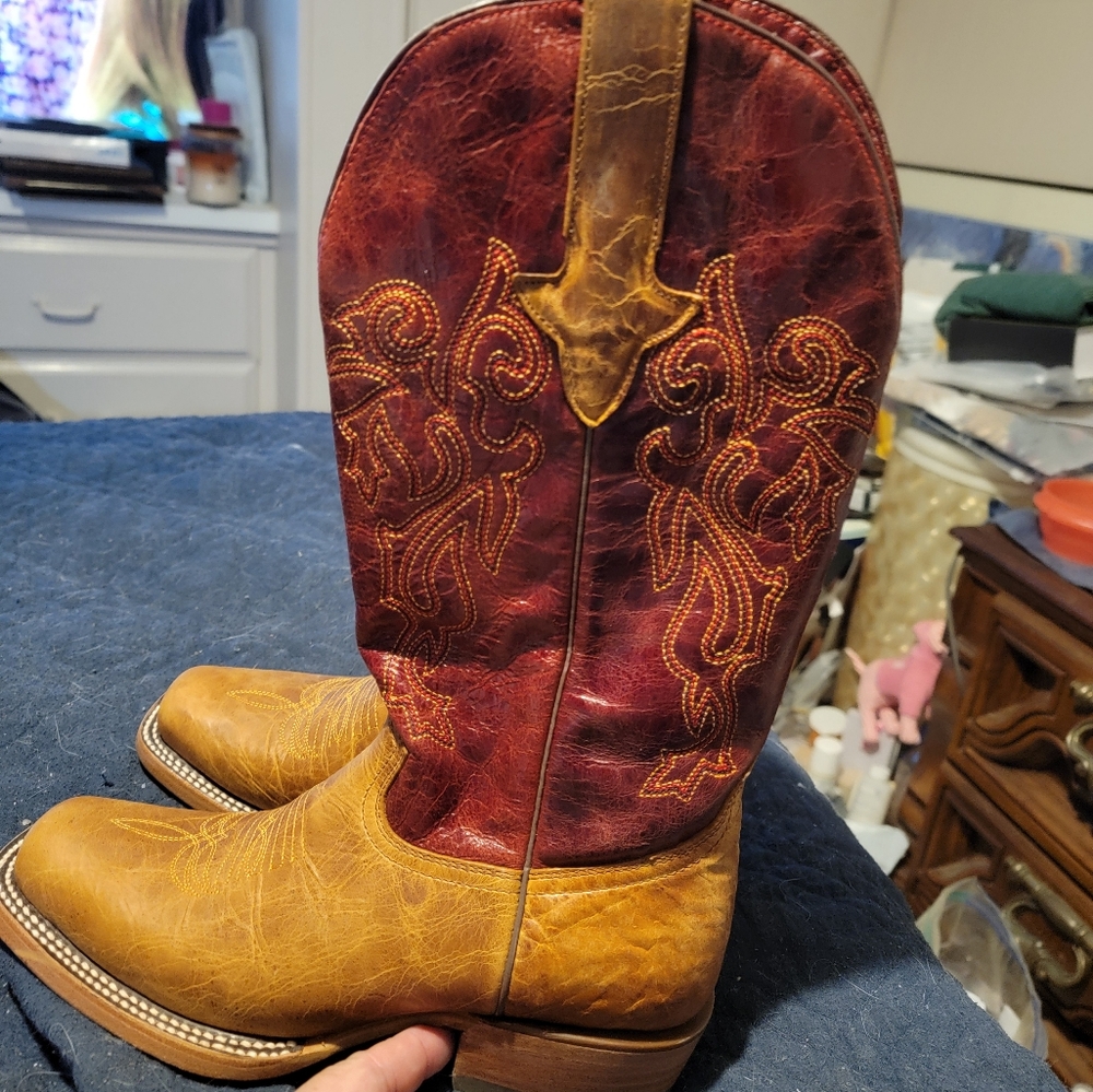 J.B. Dillon Red and Brown Cowboy Boots, NWT